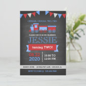 Invitation Chalkboard Train rouge et bleu Anniversaire (Debout devant)