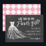 Invitation Chalkboard Tu Seras Ma Fille Fleur<br><div class="desc">Serez-vous ma carte de fille aux fleurs avec une robe mariage dessinée à la main contre un arrière - plan en damier.</div>