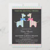 Invitation Chalkboard Twin Boy and Girl Giraffe Baby shower (Devant)