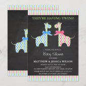 Invitation Chalkboard Twin Boy and Girl Giraffe Baby shower (Devant / Derrière)