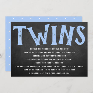 Invitation Chalkboard Typographie Twin Boys Baby shower