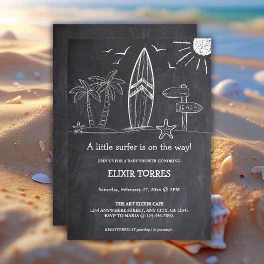 Invitation Chalkboard Un Petit Baby shower Surfer