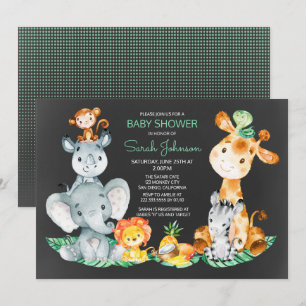 Invitation Chalkboard Watercol Cute Safari Jungle Baby shower