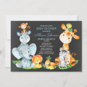Invitation Chalkboard Watercol Cute Safari Jungle Baby shower (Devant)