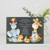 Invitation Chalkboard Watercol Cute Safari Jungle Baby shower (Debout devant)
