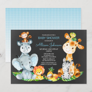 Invitation Chalkboard Watercol Cute Safari Jungle Baby shower