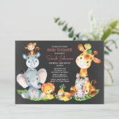 Invitation Chalkboard Watercol Cute Safari Jungle Baby shower (Debout devant)