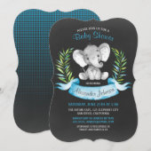 Invitation Chalkboard Watercolor Elephant Boy Baby shower (Devant / Derrière)