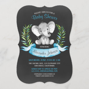 Invitation Chalkboard Watercolor Elephant Boy Baby shower