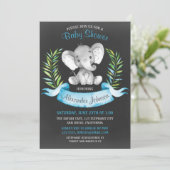 Invitation Chalkboard Watercolor Elephant Boy Baby shower (Debout devant)