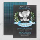 Invitation Chalkboard Watercolor Elephant Boy Baby shower (Devant / Derrière)