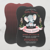Invitation Chalkboard Watercolor Elephant Girl Baby shower (Devant / Derrière)