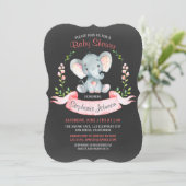 Invitation Chalkboard Watercolor Elephant Girl Baby shower (Debout devant)