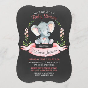 Invitation Chalkboard Watercolor Elephant Girl Baby shower