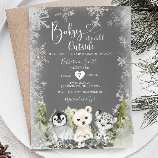 Invitation Chalkboard Winter Arcakes Baby shower Snowflakes