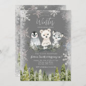 Invitation Chalkboard Winter Arctics Conderland Snowflakes (Devant / Derrière)