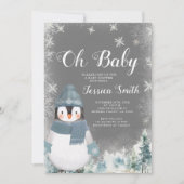 Invitation Chalkboard Winter Penguin Oh Baby shower Forest (Devant)