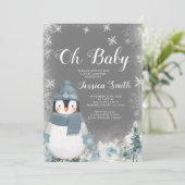 Invitation Chalkboard Winter Penguin Oh Baby shower Forest (Debout devant)