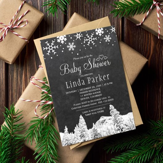 Invitation Chalkboard Wisland baby shower d'hiver rustique