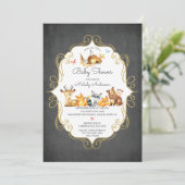 Invitation Chalkboard Woodland Animaux Garçons Baby shower (Debout devant)