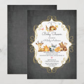 Invitation Chalkboard Woodland Animaux Garçons Baby shower (Devant / Derrière)