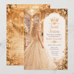 Invitation Chambre de bal en or champagne pour un Sweet Sixte