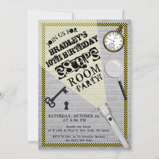 Invitation Chambre d'évasion moderne Fête n'importe quel âge (Devant)