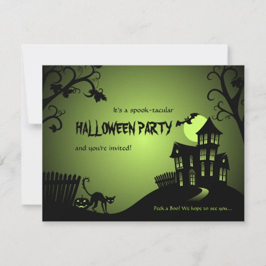 Invitation Chambre hantée de chat noir de Halloween (Devant)
