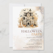 Invitation Chambre Hantée Neutre Aquarelle Fête d'Halloween (Devant)