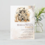 Invitation Chambre Hantée Neutre Aquarelle Fête d'Halloween (Debout devant)