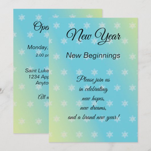 Invitation Chambre ouverte de nouveaux débuts de nouvelle (Devant / Derrière)