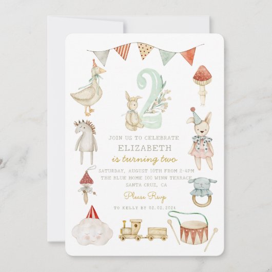 Invitation Chambres à champignons bois Aquarelle 2e anniversa (Devant)