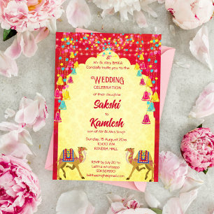 Invitation chameaux indiens Rajasthani mariage colorés