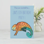 Invitation Chameleon reptile illustration garçon fête d'anniv (Debout devant)