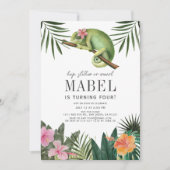 Invitation Chameleon Reptile Tropical Girl Blanc Anniversaire (Devant)