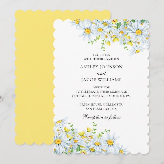 Invitation Chamomille. Fleurs de campagne. Mariage floral d'é (Devant / Derrière)