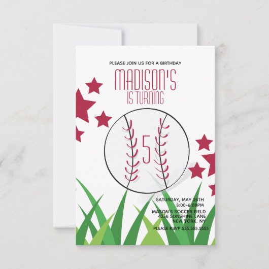 Invitation Champ de baseball Anniversaire Étoiles N'importe q (Devant)