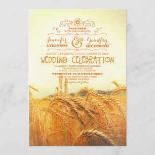 Invitation champ de blé jaune rustique vintage mariage invita