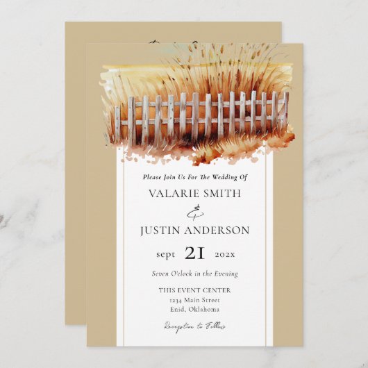 Invitation Champ de blé Mariage de l'Ouest en une seule invit (Devant / Derrière)