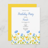 Invitation Champ de fleurs bleu jaune (Devant / Derrière)