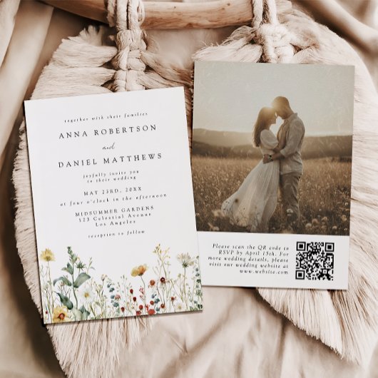 Invitation Champ de fleurs sauvages d'été Code QR Mariage Pho