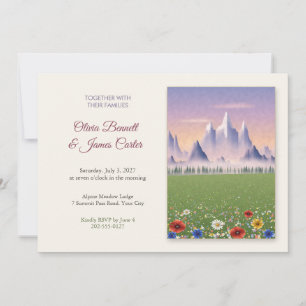 Invitation Champ de fleurs sauvages et montagnes au mariage à