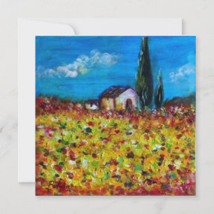 Invitation CHAMP JAUNE , rouge vert violet blanc