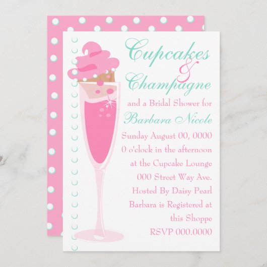 Invitation Champage, Cupcakes & Perles (Devant / Derrière)