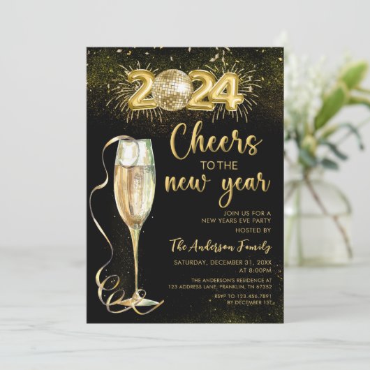 Invitation Champage d'or Soirée du Nouvel An 2024 (Debout devant)