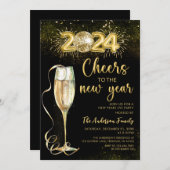 Invitation Champage d'or Soirée du Nouvel An 2024 (Devant / Derrière)