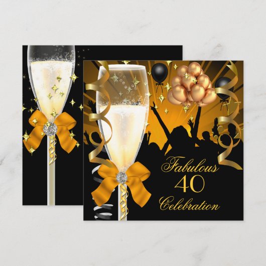 Invitation Champagne 40 ans & Fabuleux Noir Or (Devant / Derrière)