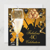 Invitation Champagne 40 ans & Fabuleux Noir Or (Devant)