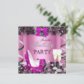 Invitation Champagne à talon haut rose dentelle noire fête d' (Debout devant)