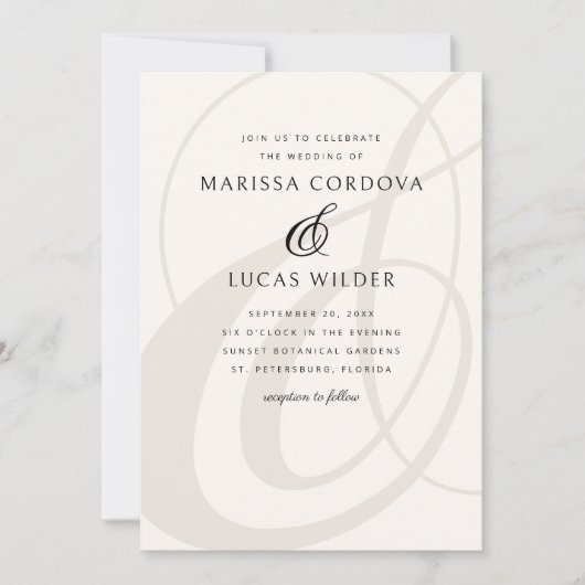 Invitation Champagne Ampersand Script Calligraphie Mariage (Devant)